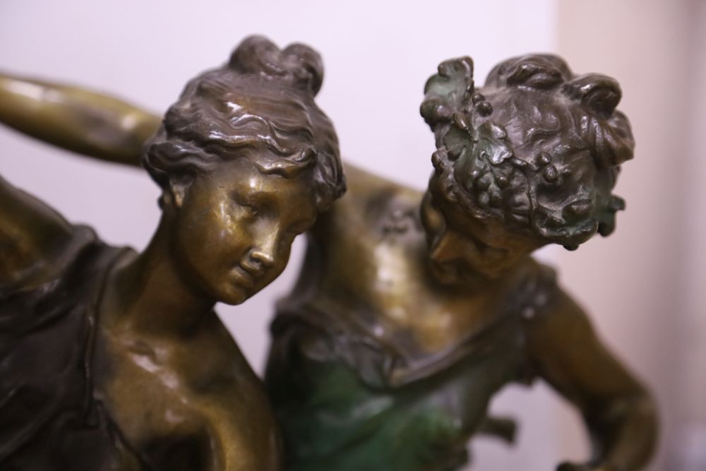 A bronze figure group, female dancers, indistinctly signed